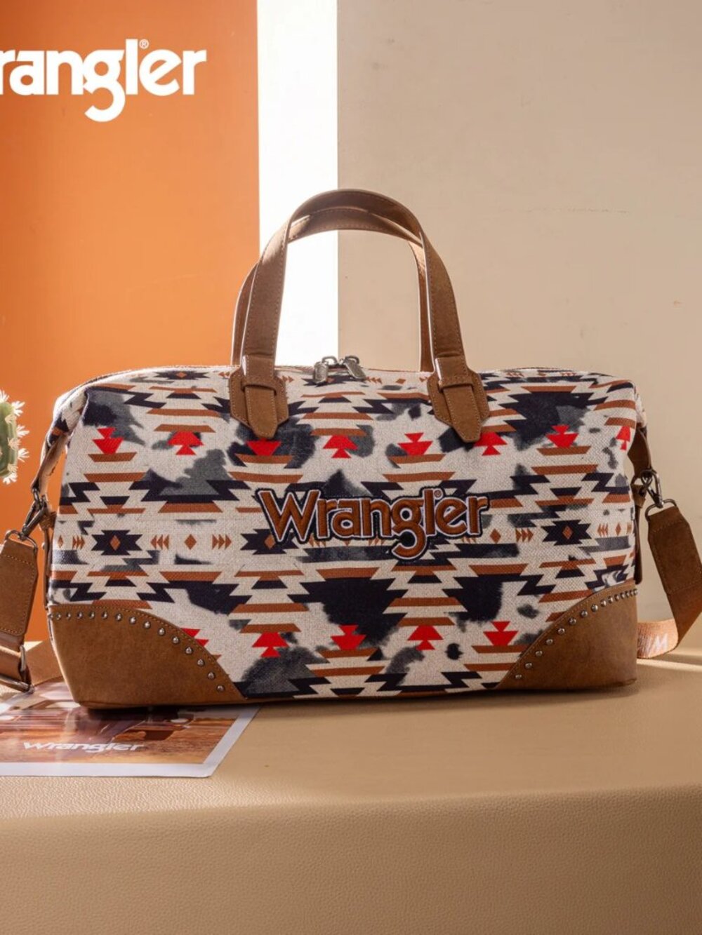 Wrangler Aztec Print Duffle/Crossbody - Brown